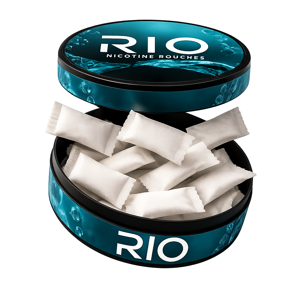Open RIO Pouches can with nicotine pouches